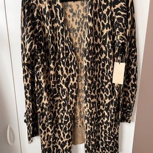 NWT. Halogen animal-print open cardigan. 55% linen 45% rayon. Hand wash.